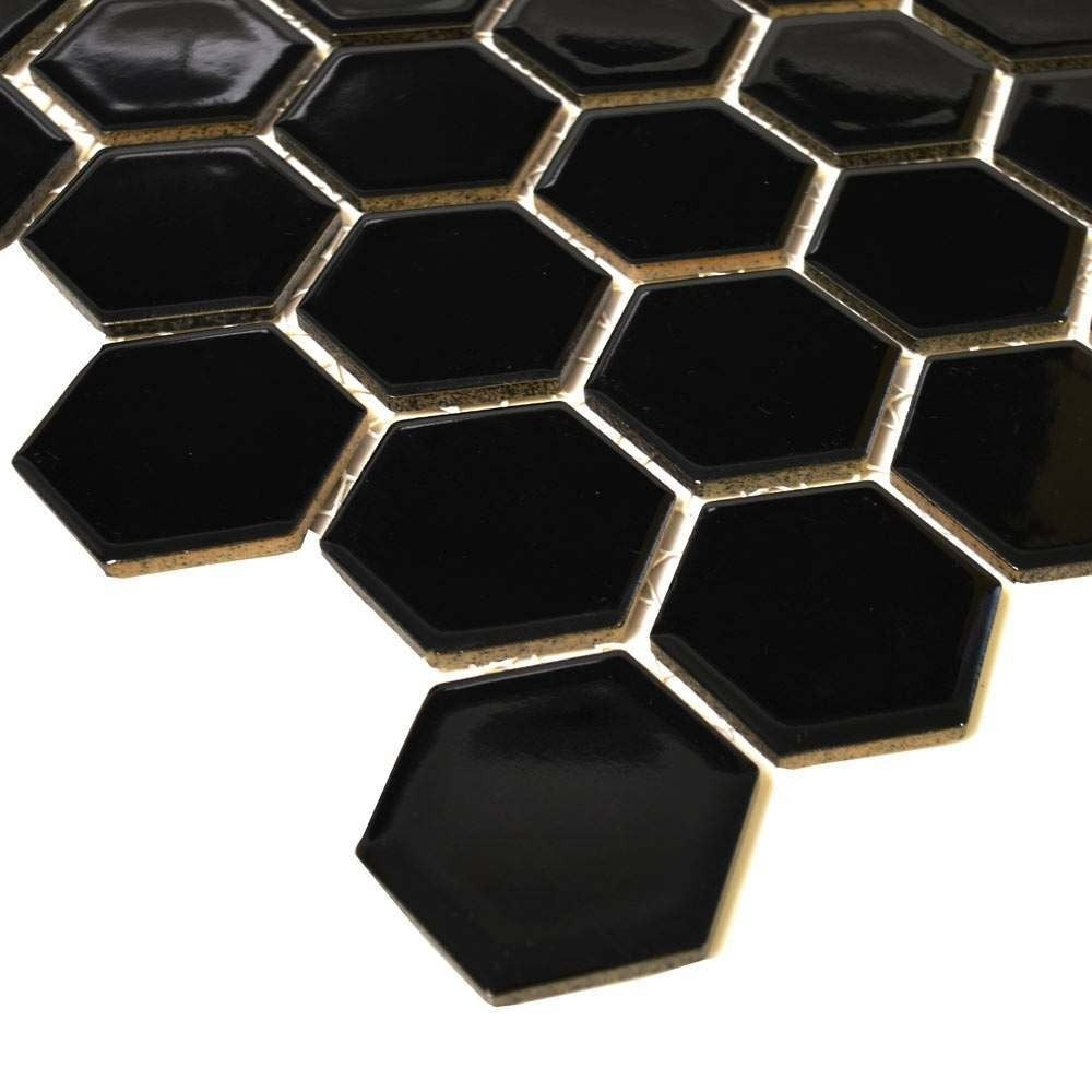 Jet Black Hexagon Mosaic Floor and Wall Tile - Luxury Tiles UK