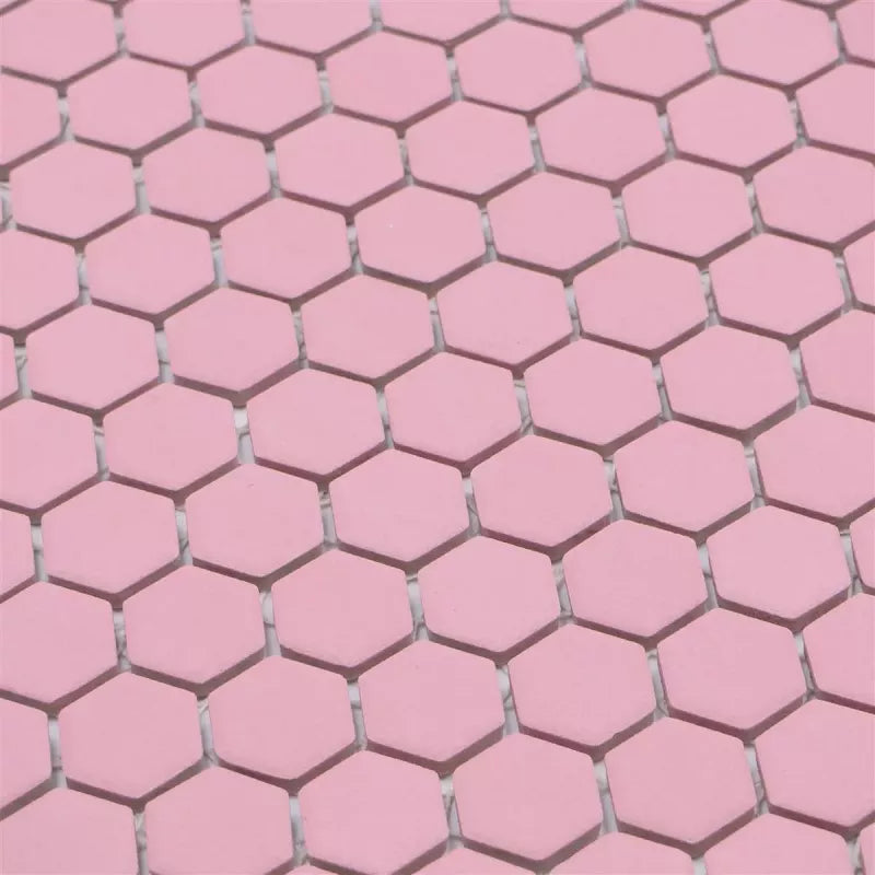 pink hexagon mosaic tiles