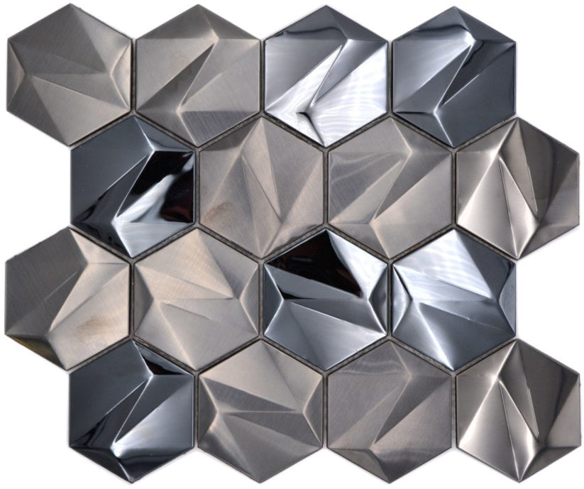 Dark Steel 3D Silver Matt Hexagon Mosaic