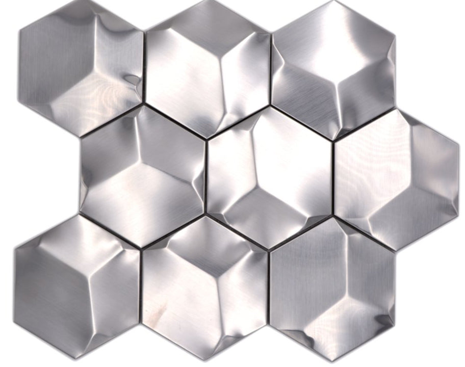 Hexagon Metallic Silver Matt Mosaic Tile