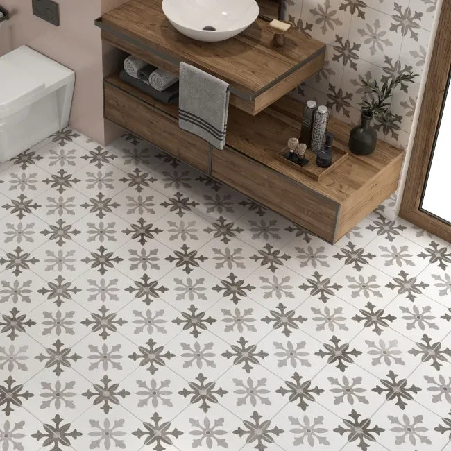 Medieval Grey Patterned Matt Ceramic Wall and Floor Tile