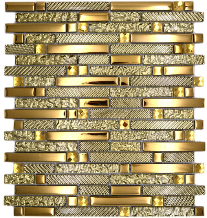 Mosaic Tiles Glass Structured Mix Gold