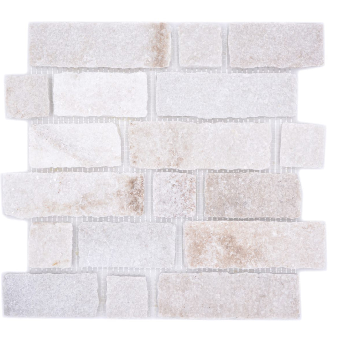 Mosaic Tiles Split Face Brick White Quartz Luxury Tiles UK