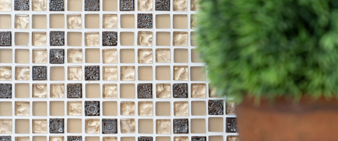Champagne Noir Ornament Beige Glass Mosaic Tile