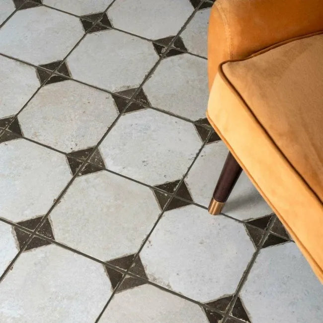 Black and ivory floor tile