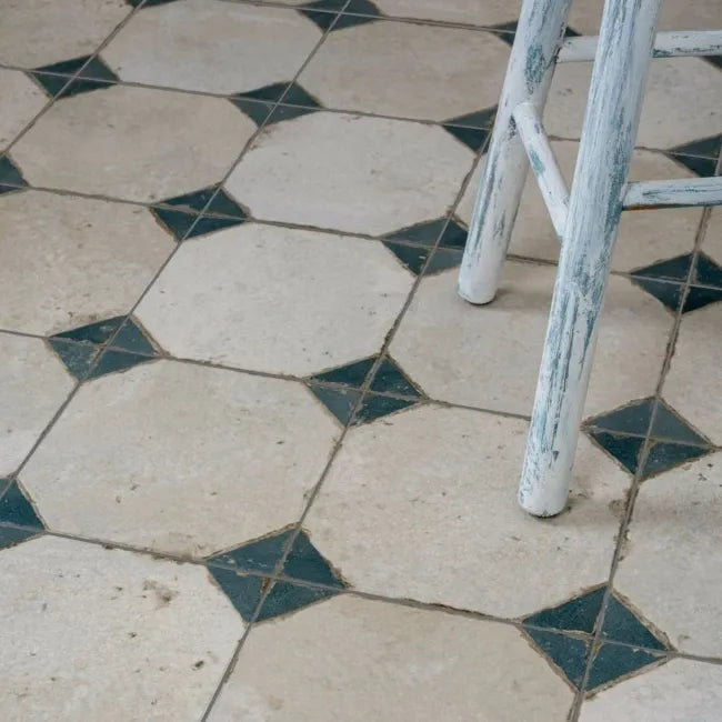 kitchen floor blue octagon pattern