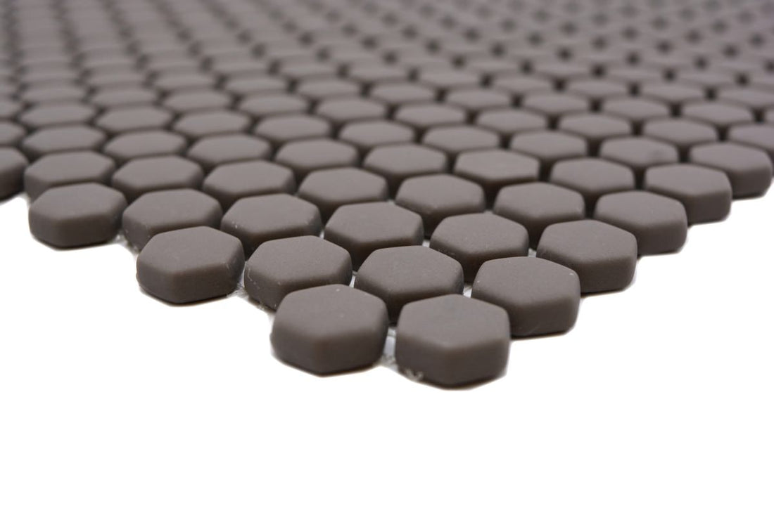Brown Hexagon Matt Glass Mosaic Tile