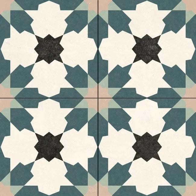 blue pattern wall and floor tile