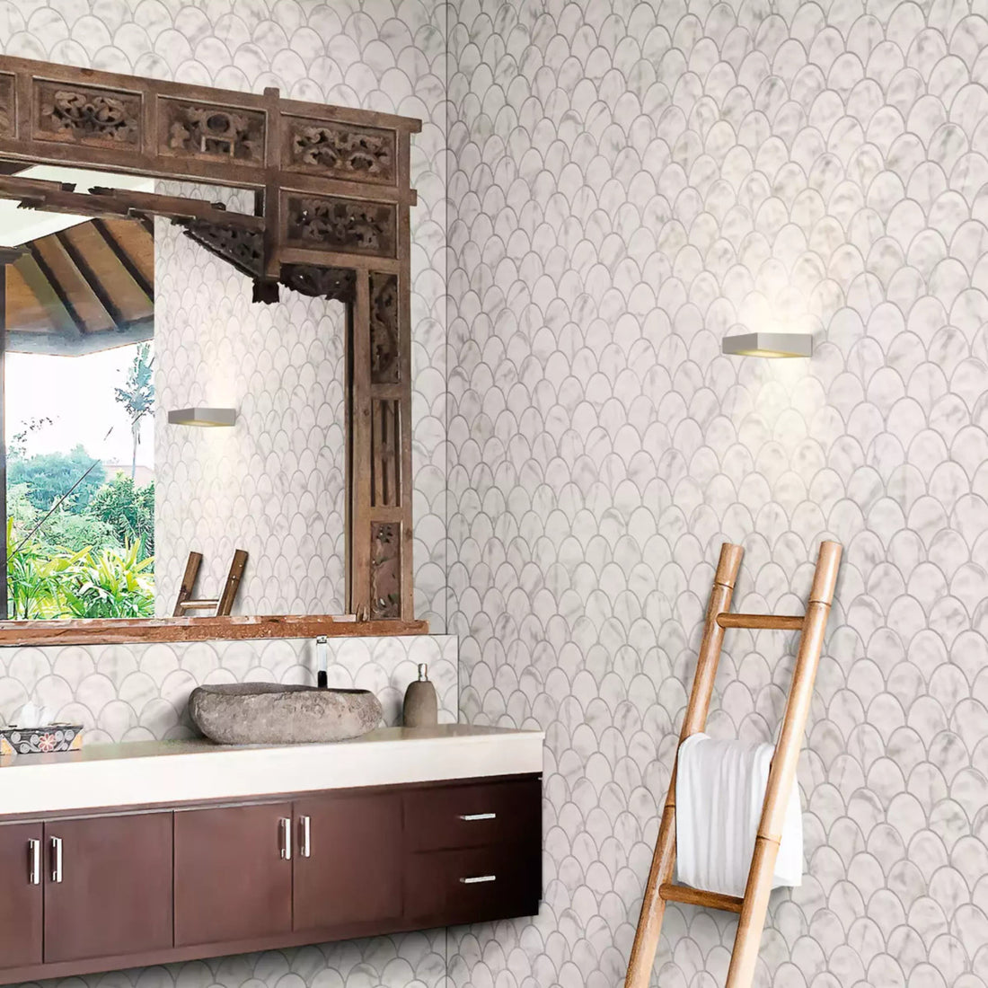 Scallop Marble Effect Porcelain Tiles