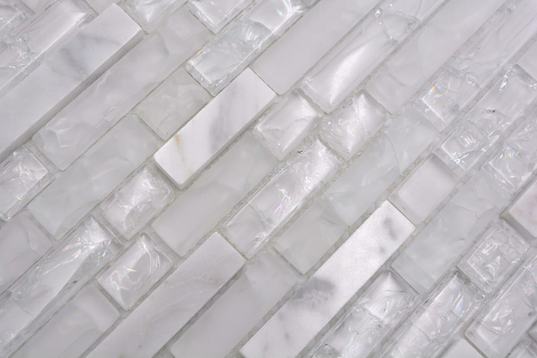 White Marble Crackle Brickbond Mosaic Tiles