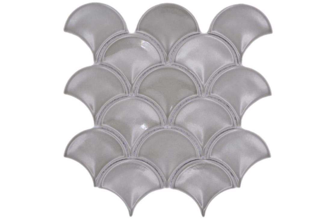 Ash Grey Gloss Scallop Mosaic - 256x273mm - Luxury Tiles UK