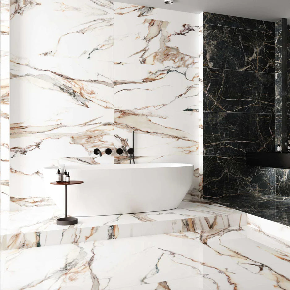Calacatta Gold Polished Marble Effect 1200x600mm - Luxury Tiles UK
