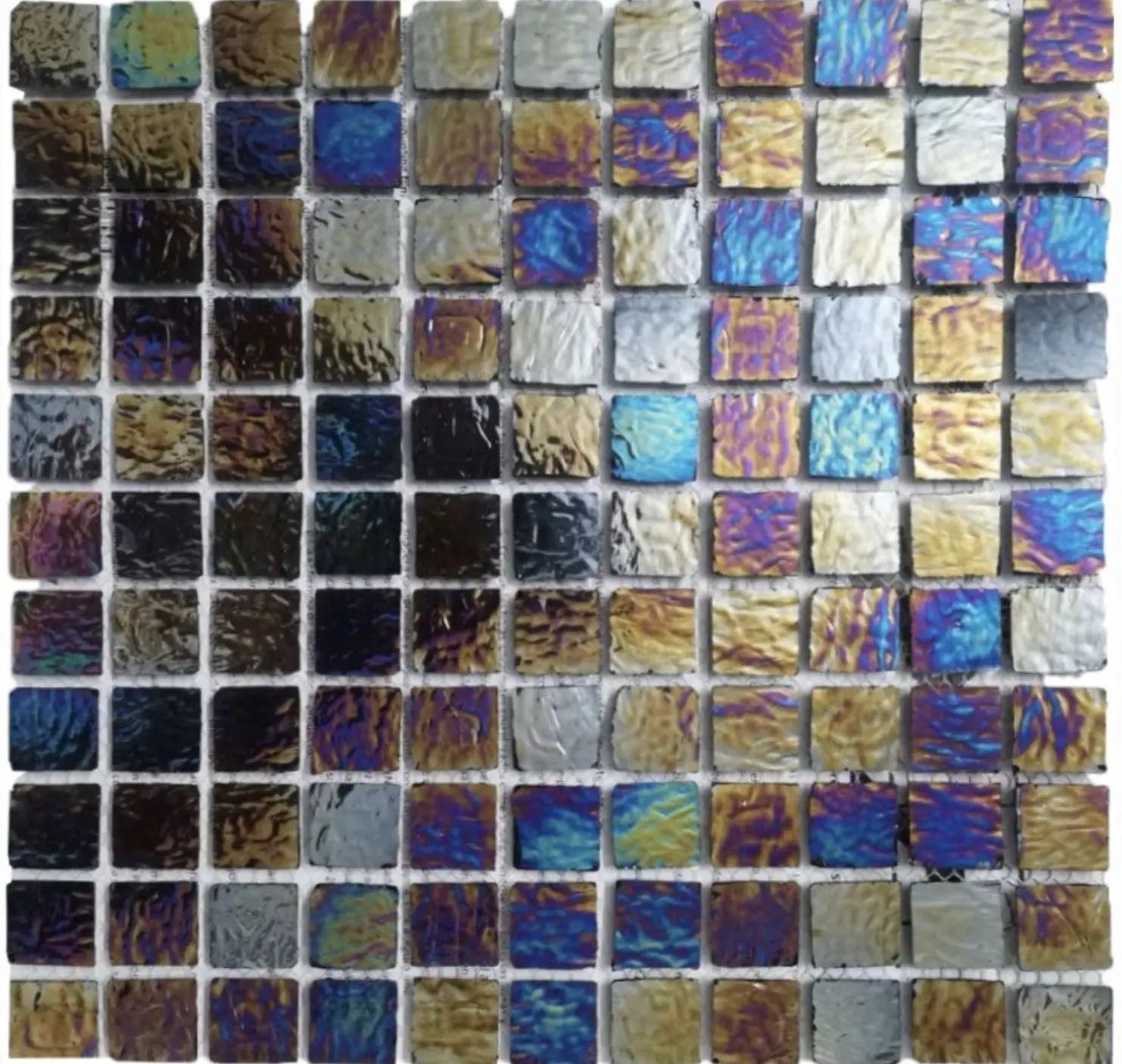 thumbnail image 2 of BLUJELLYFISH 5 Sheets Glass Mosaic Tiles – 2x2" Squares On 12x12" Mesh – Glossy Mix (Red, Green, Grey) 2 of 3