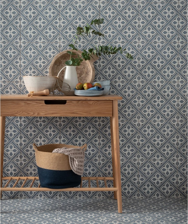 Fleur Blue Tile 330 x 330mm - Luxury Tiles UK