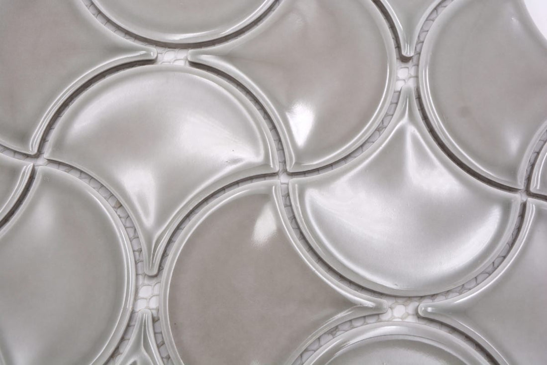 Sparkling Grey Gloss Fan Mosaic - Luxury Tiles UK