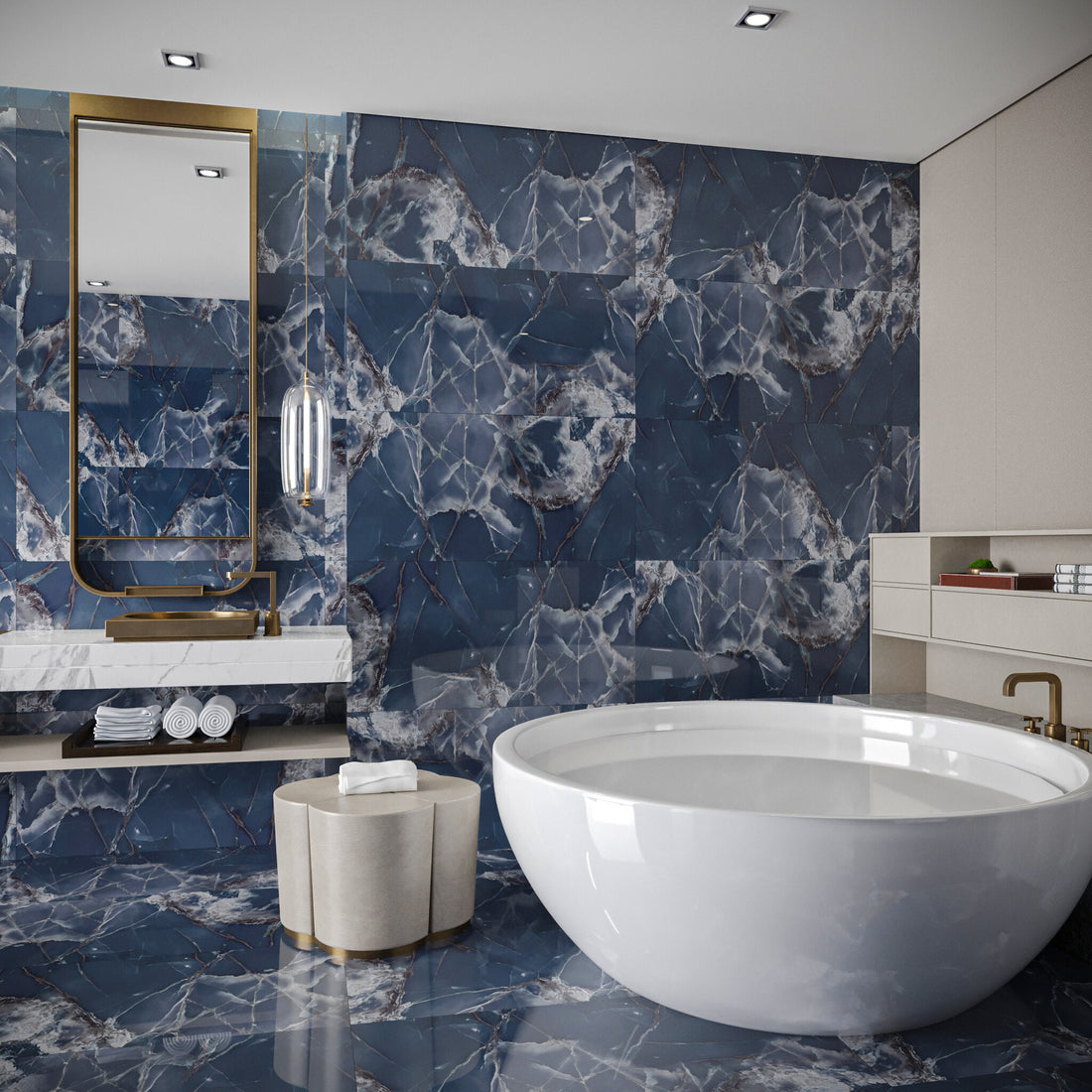 Onyx Indigo Polished Wall and Floor Tile 600x1200 mm  - - Luxury Tiles UK