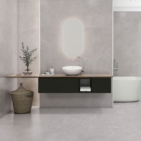 Bayona Grey Stone Effect Rectified Porcelain Wall & Floor Tile - 600mm x 300mm - Luxury Tiles UK