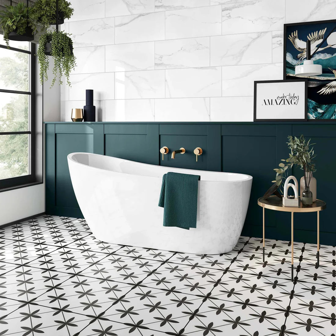 Check Slate Tile Black & White Check Tiles | Stylish Retro Flooring | Buy Online