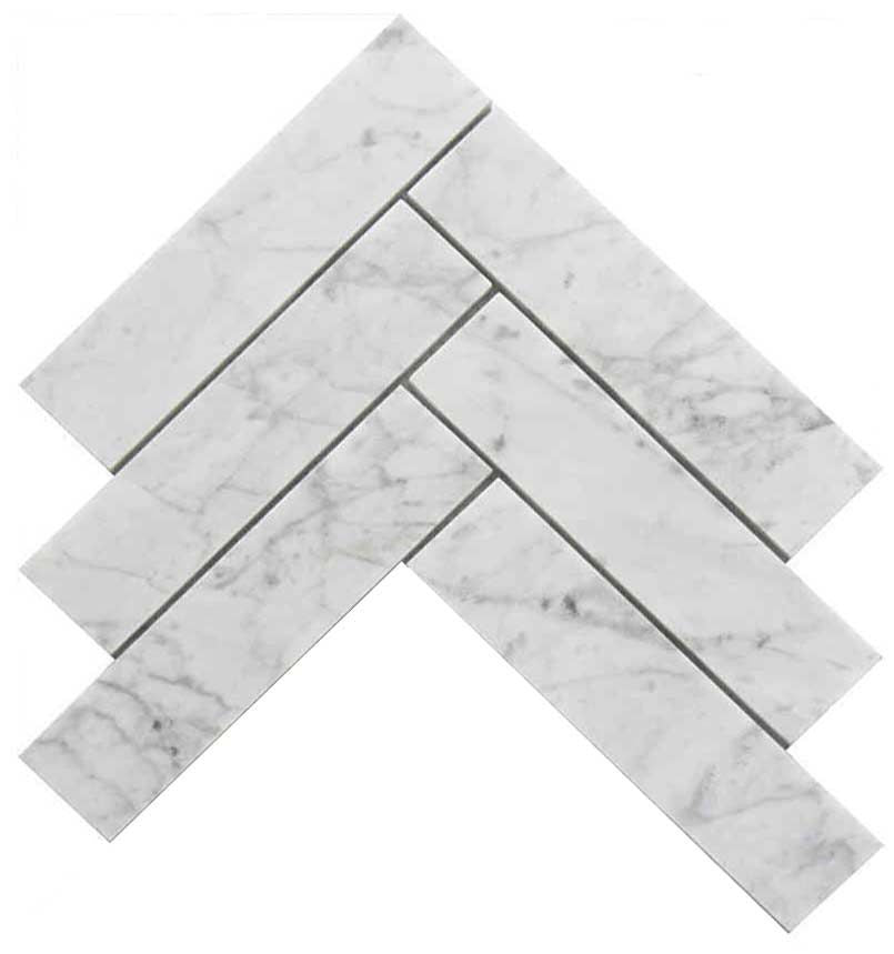 Herringbone Carrara Marble Mosaic Tiles Polished - Luxury Tiles UK