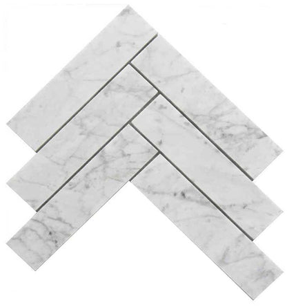 Herringbone Carrara Marble Mosaic Tiles Polished