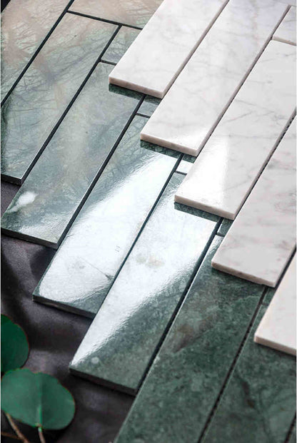 Herringbone Emerald Green Marble Mosaic Tiles Polished