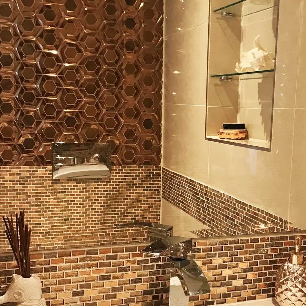 Brushed Gold Hexagon Mosaic Tile Luxury Tiles