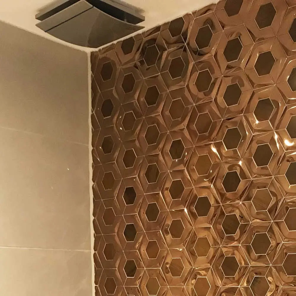 Brushed Gold Hexagon Mosaic Tile Luxury Tiles