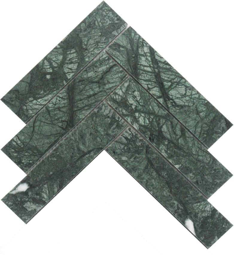 Herringbone Emerald Green Marble Mosaic Tiles Polished - Luxury Tiles UK