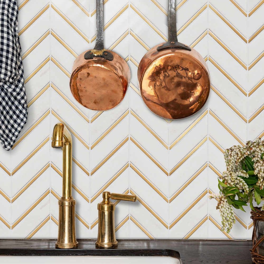 Valentino White Chevron Marble  Wall Tile