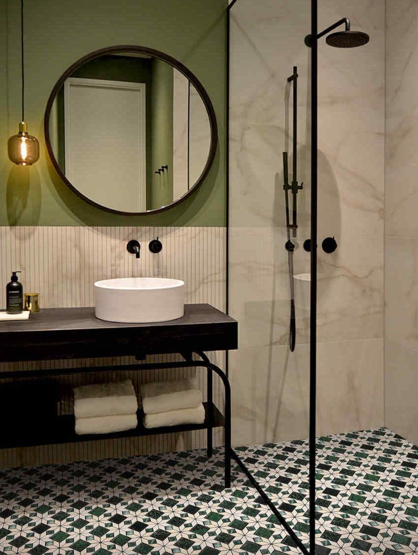 Verde Astral Green and Beige Marble Mosaic Tile