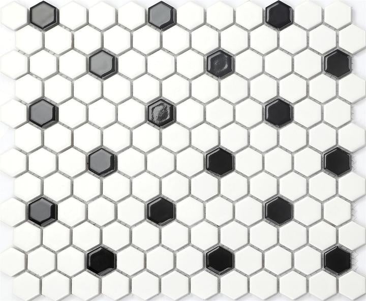 Carmen Black and White Hexagonal Mosaic Tile 270x310mm