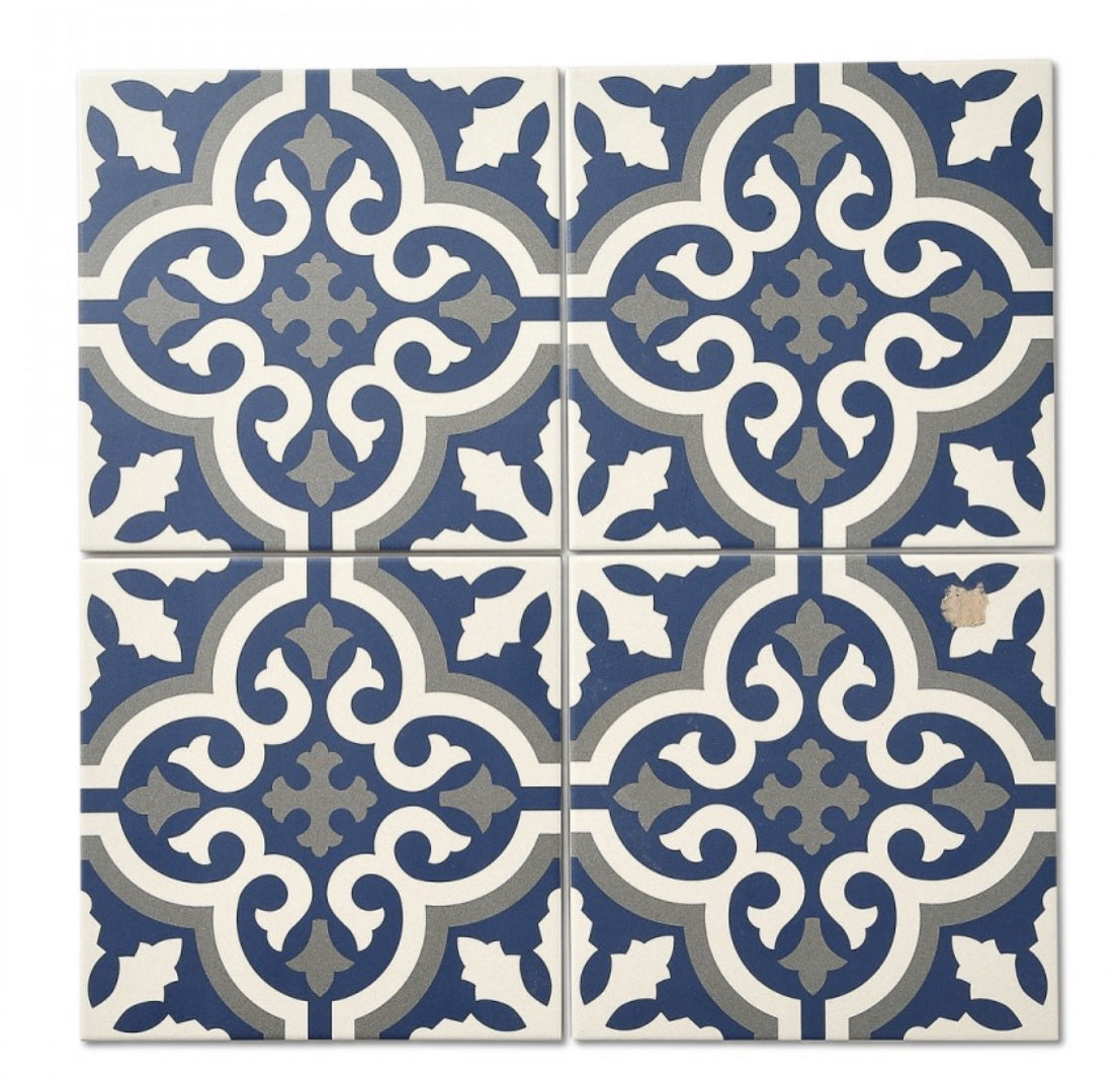 Manor House Blue Pattern Floor and Wall Tile - Luxury Tiles UK