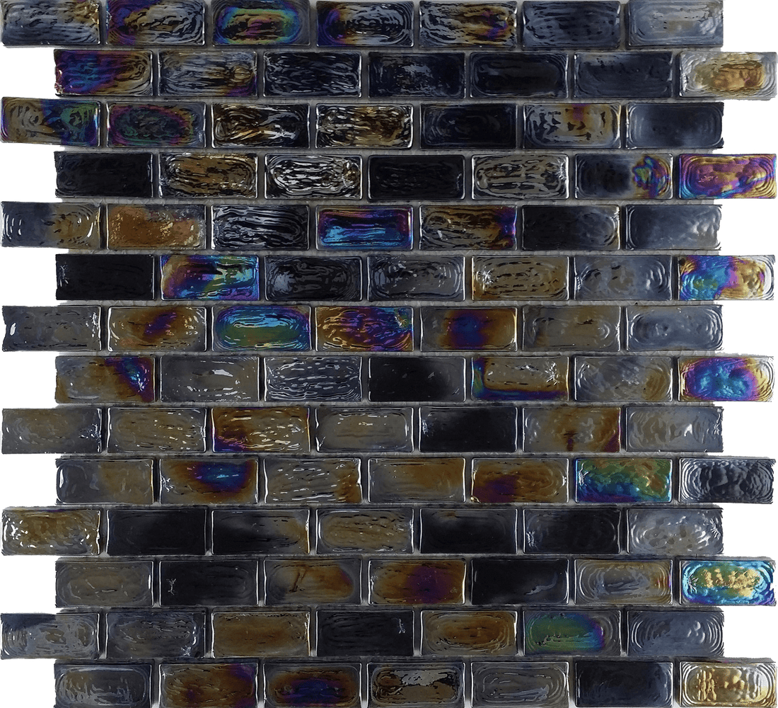 Shimmer Black Glass Brick  Mosaic Tile 30x30cm