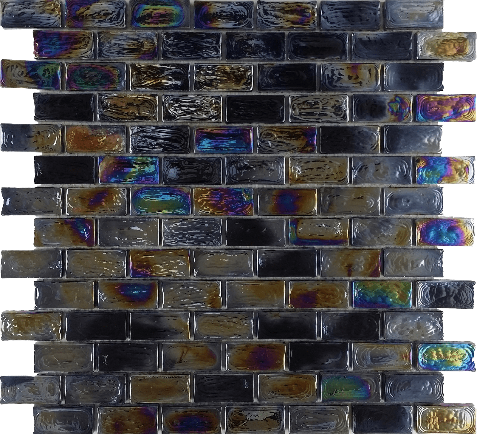 Shimmer Black Glass Brick  Mosaic Tile 30x30cm