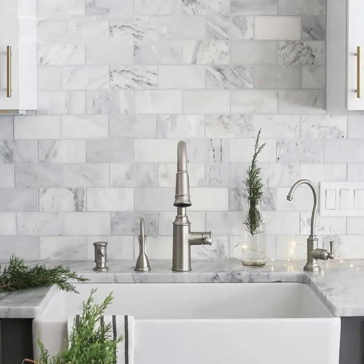 White Marble Metro Brick Wall and Floor Mosaic Tile Luxury Tiles