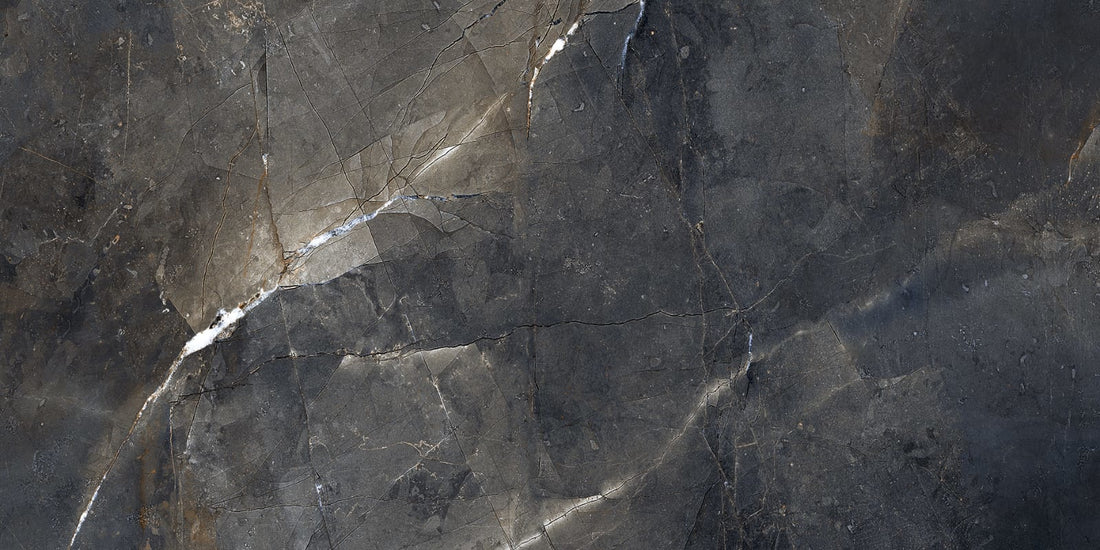 Galaxy Grey Marble Effect 1200x600mm Floor and Wall Tile - | Black Gloss Porcelain Tile