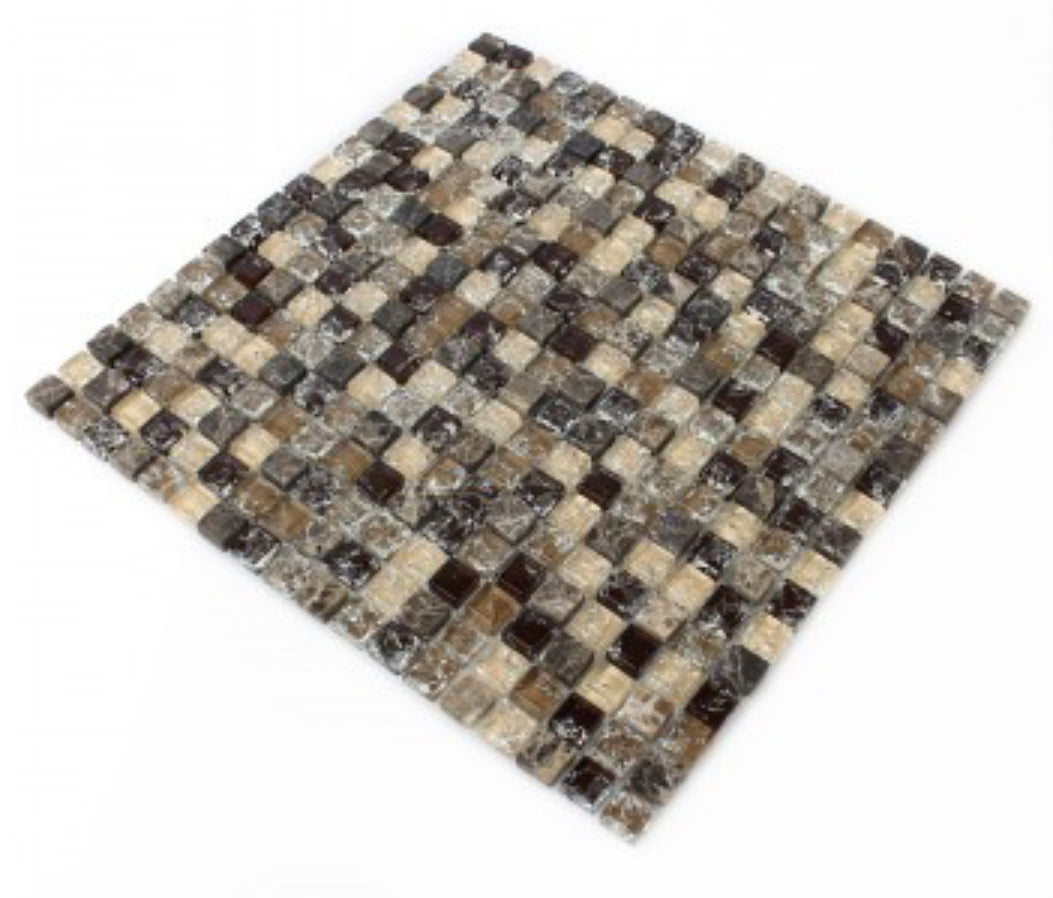 Felix Natural Glass and Dark Brown Stone Mosaic Tile - Luxury Tiles UK