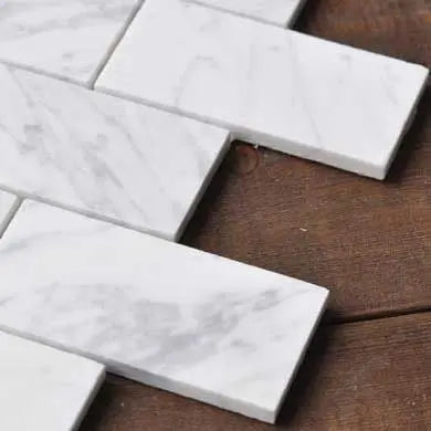 White Marble Metro Brick Wall and Floor Mosaic Tile Luxury Tiles