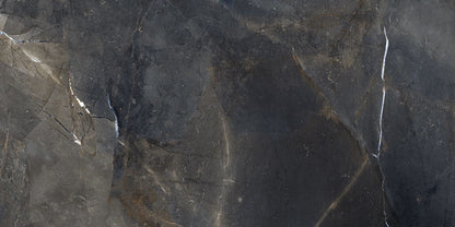 Galaxy Grey Marble Effect 1200x600mm Floor and Wall Tile - | Black Gloss Porcelain Tile