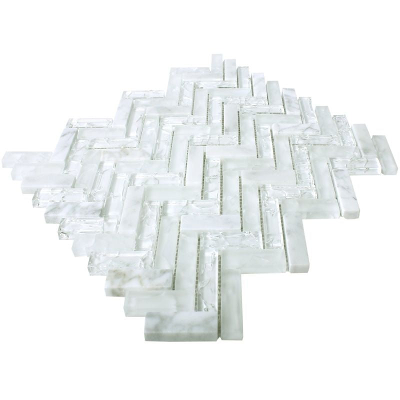 Malawi White Natural Stone Herringbone Mosaic - Luxury Tiles UK