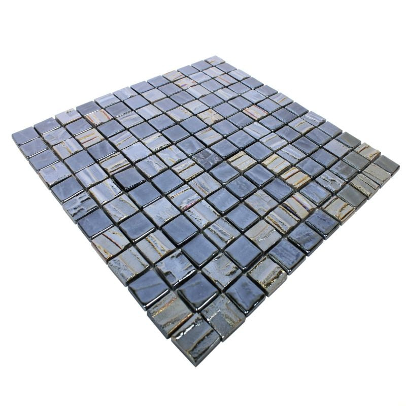 Black Metallic Glass Mosaic 315x315mm - Luxury Tiles UK