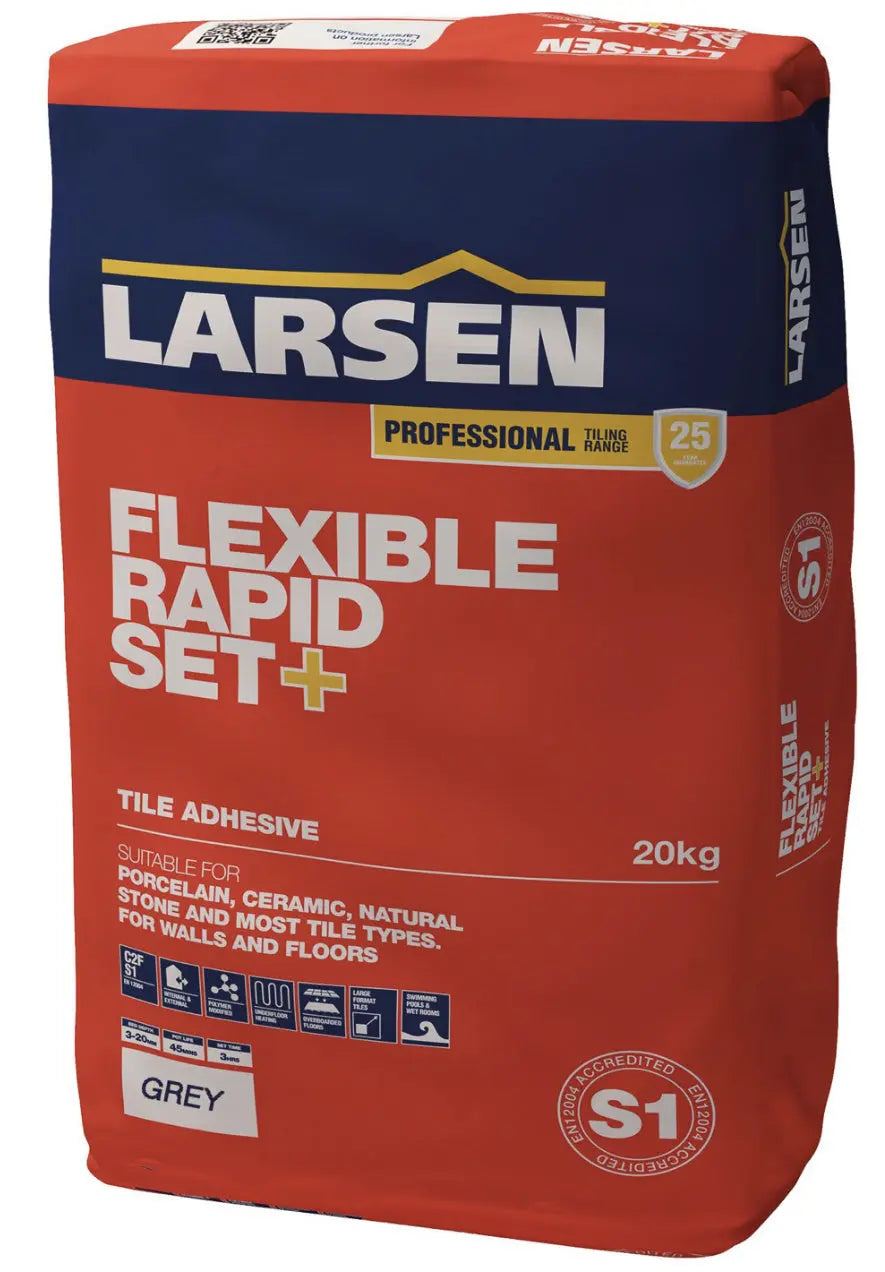 Fast Set Flexible Grey Floor and Wall Tile Adhesive 20kg Larsen