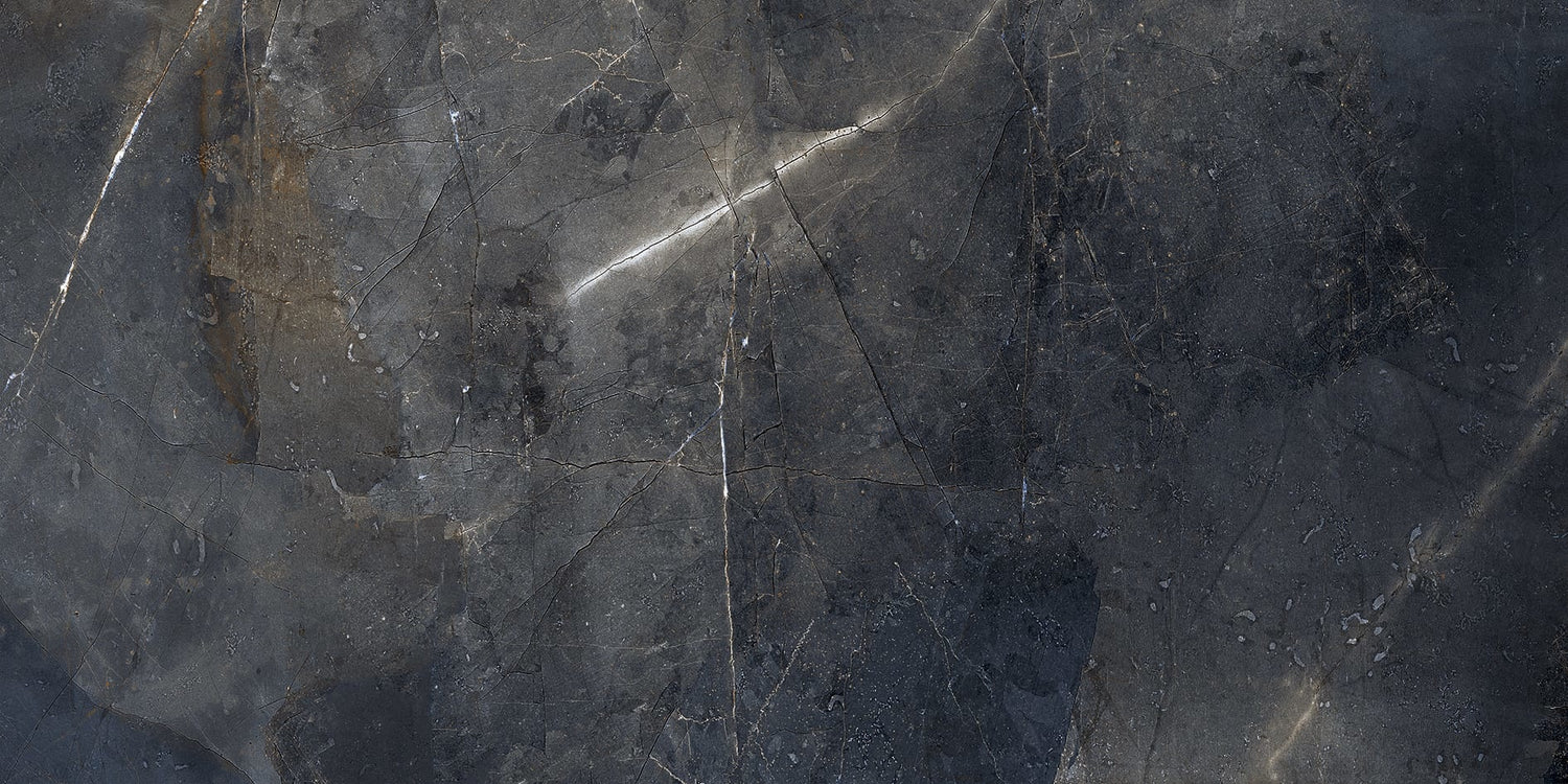 Galaxy Grey Marble Effect 1200x600mm Floor and Wall Tile - | Black Gloss Porcelain Tile