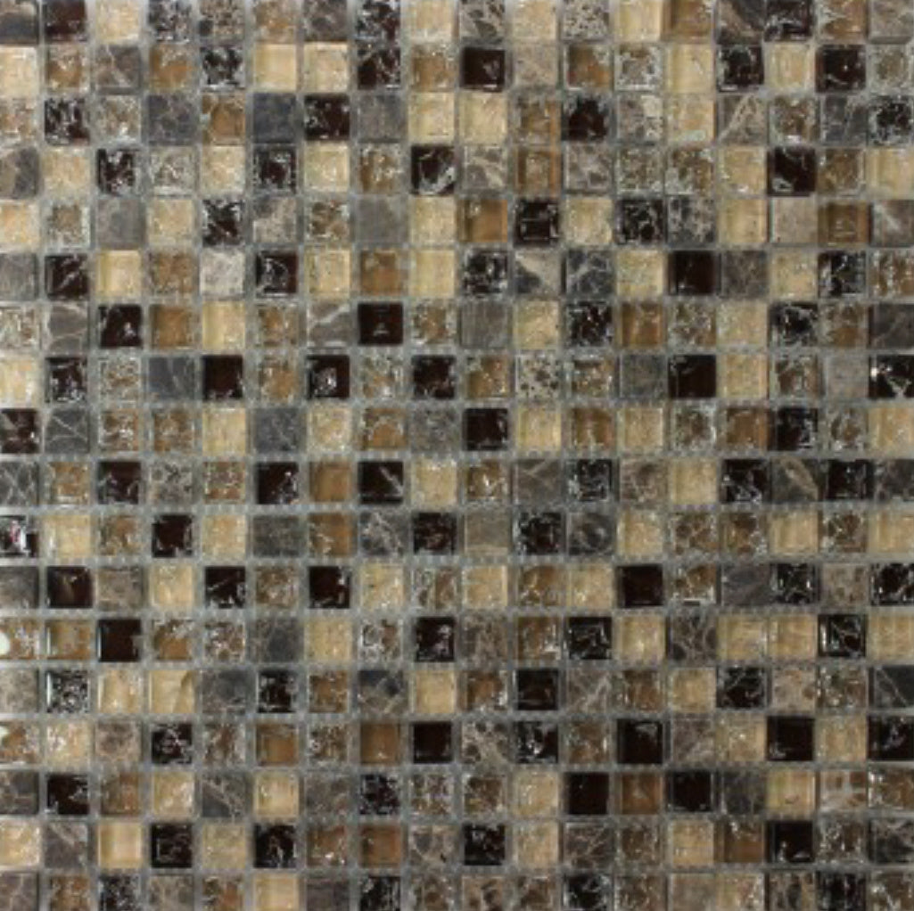 Felix Natural Glass and Dark Brown Stone Mosaic Tile - Luxury Tiles UK