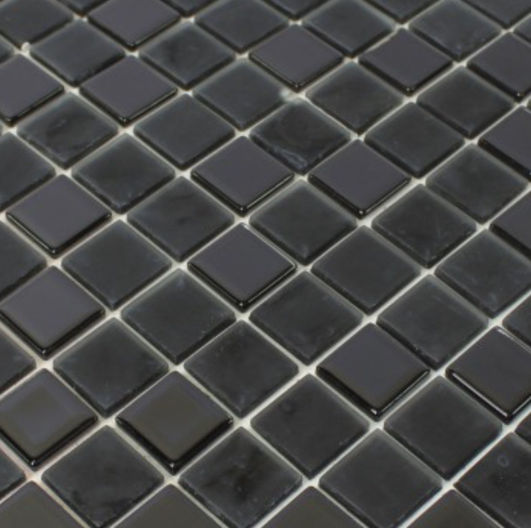 Black Peel and Stick Glass Mosaic Tile -Self Adhesive - Luxury Tiles UK