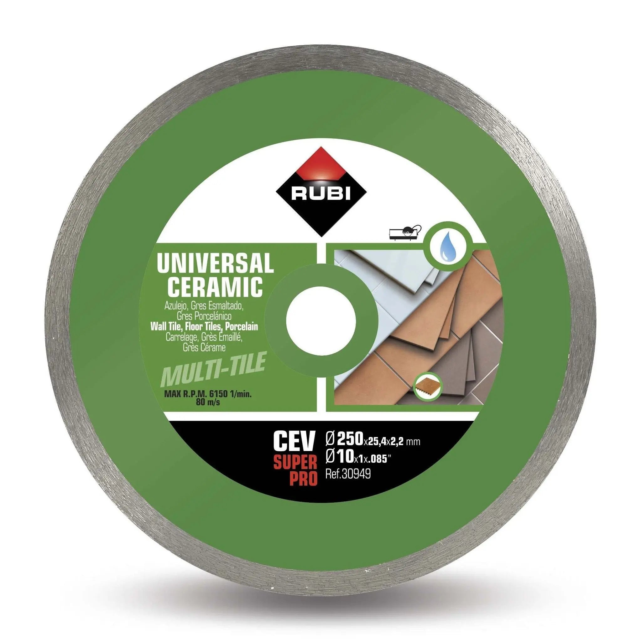 CEV 250mm 10&quot; Wet Ceramic Tile Diamond Blade Rubi Tools