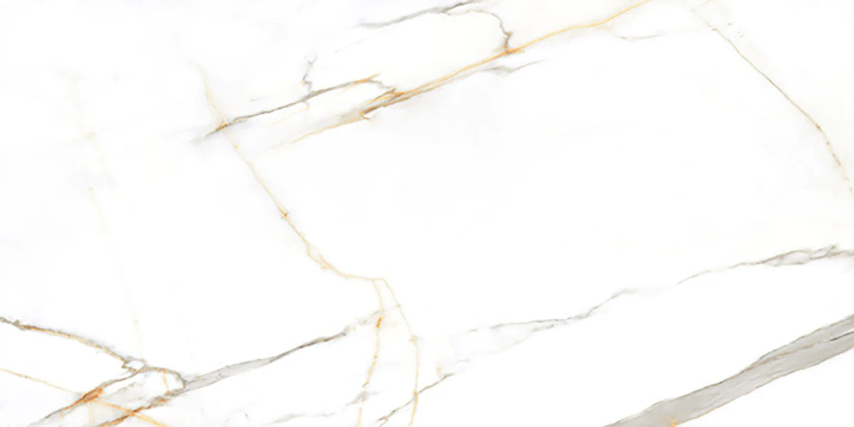 Deluxe Gold Leaf Ultra Porcelain Gloss White Marble Effect Tiles - Luxury Tiles UK