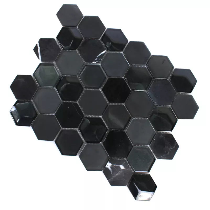 hexagon 32 black wall mosaic 
