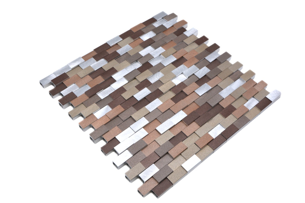 3D Brickbond Bronze Mix Chequered Aluminum Mosaic Tile