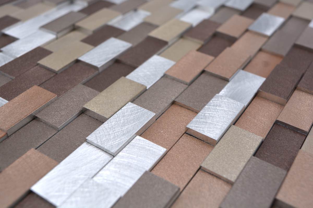 3D Brickbond Mix Chequered Aluminum Mosaic Tile
